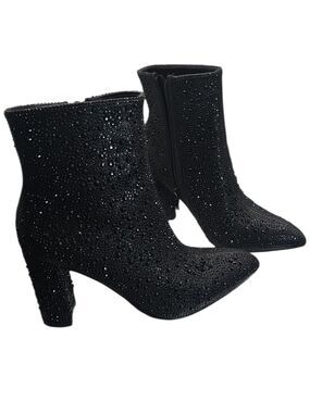 Top Moda Black Rhinestone Booties 6.5 NWT Concert Glam Block Heel